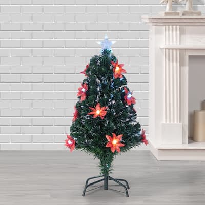 3 ft. Pre Lit Color Changing Fiber Optic Poinsettia Tree
