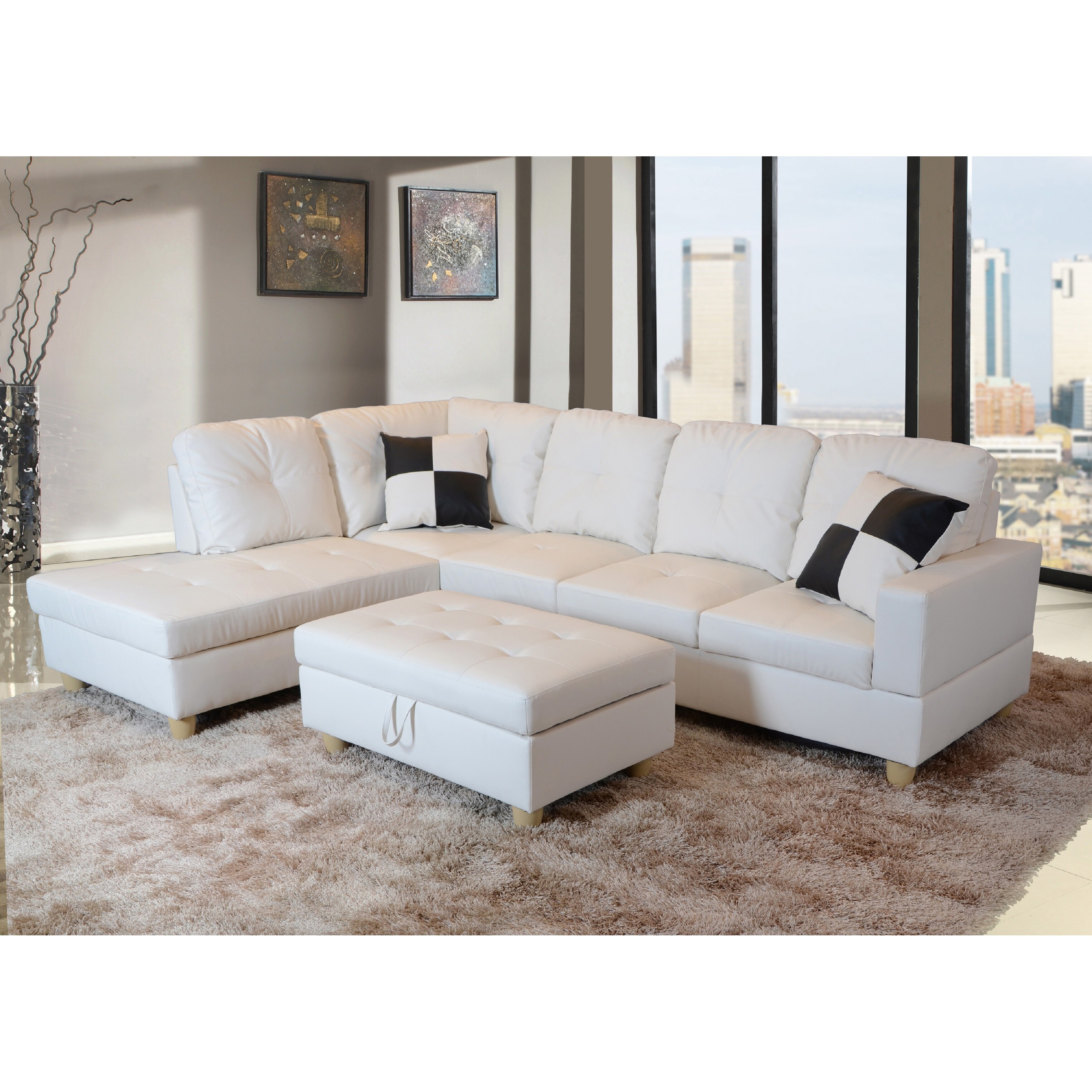 Off white faux leather sectional Clearance