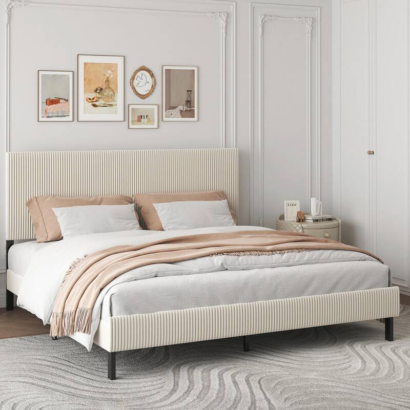 King Bed Frame with Bandaged Headboard, Stable and Easy to Assemble