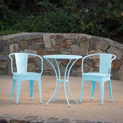 Roomfitters 3-Piece Outdoor Bistro Set Metal Patio Dining Furniture with Round Table and 2 Chairs, Light Blue