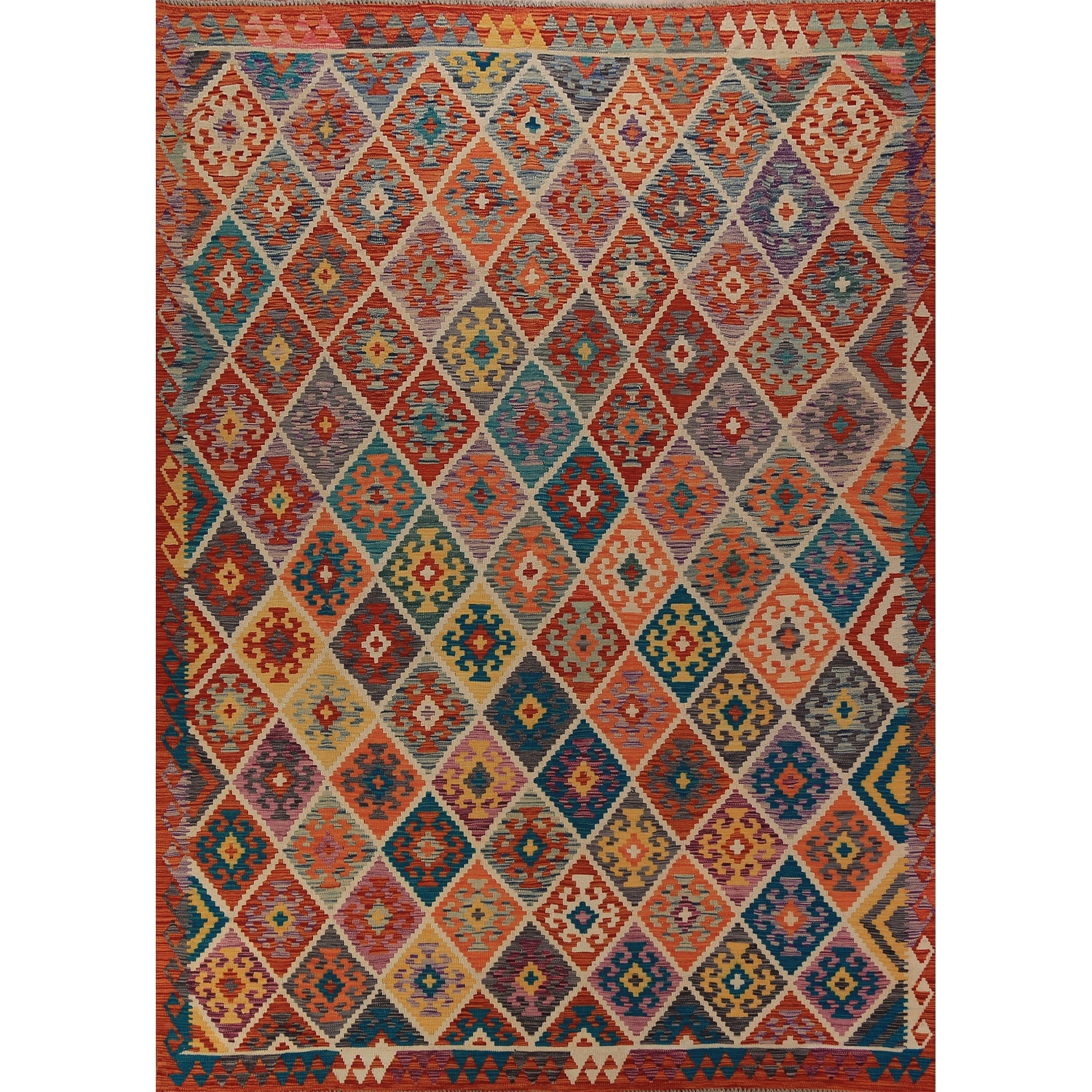 Geometric Kilim Oriental Rug Hand-Woven Wool 8'0"