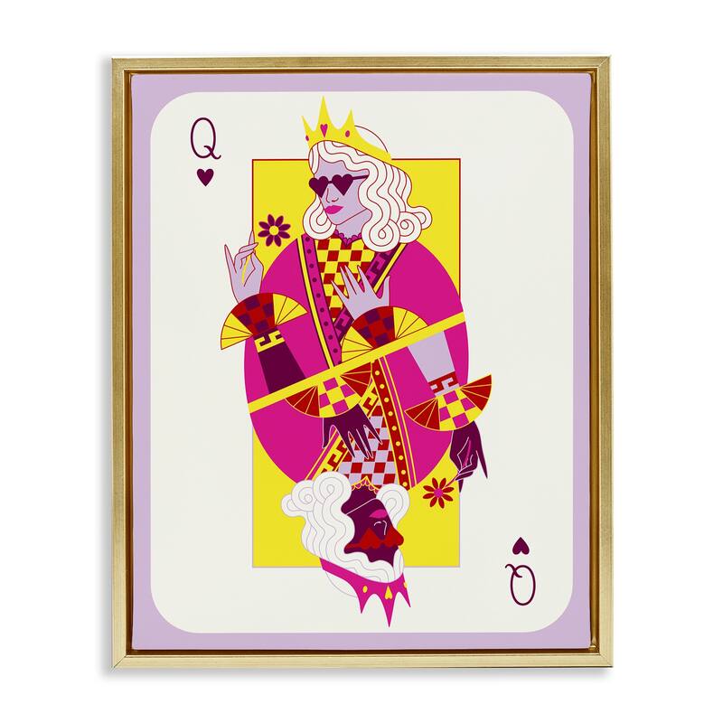 Stupell Trendy Queen Card Framed Floater Canvas Wall Art Design By Grace Popp - 25 x 31 - Gold