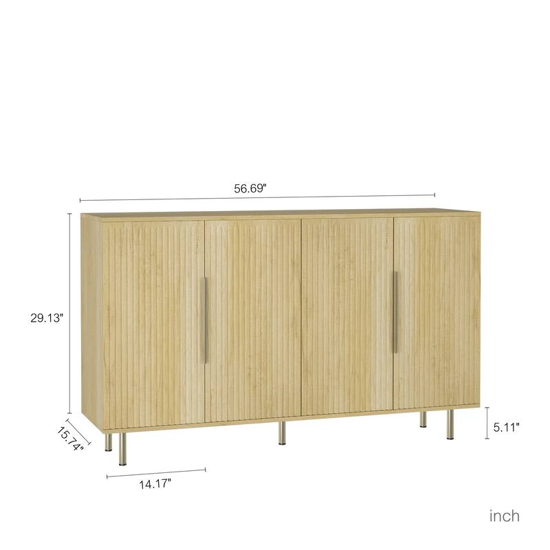 Contemporary Fluted Sideboard Buffet – Large Storage Cabinet with Adjustable Shelves, Multi-Functional Credenza