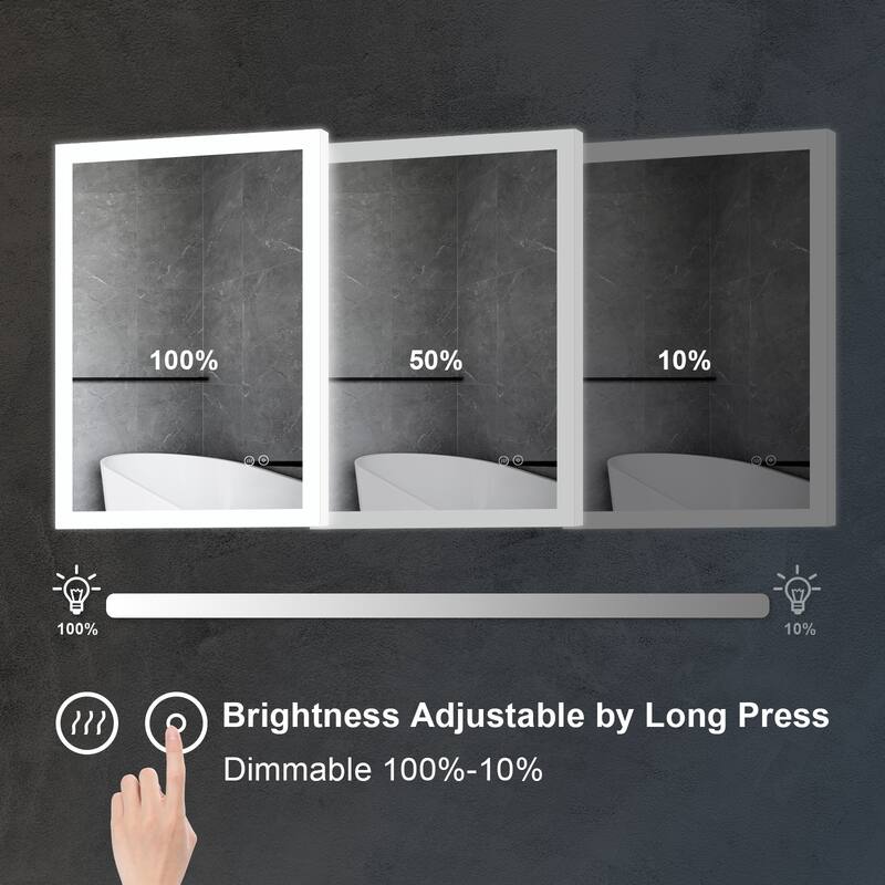 Wall Mounted Bathroom Frameless With Back/Front Light LED Mirror,Anti-fog