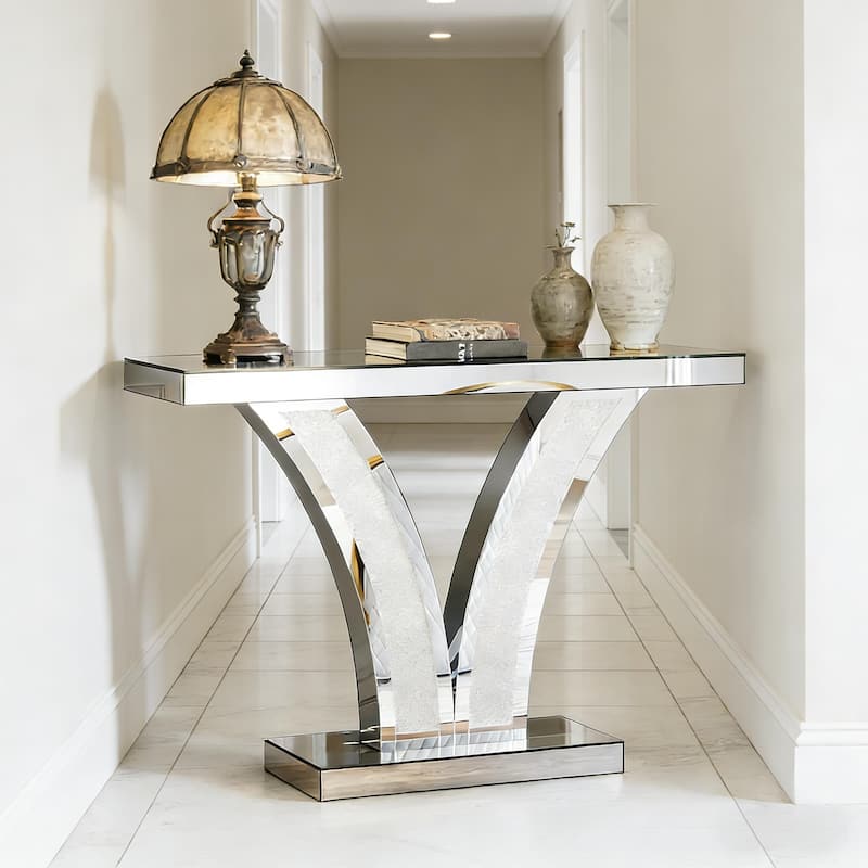 V-Shaped Design Hall Table, Mirrored Side Table, Console Table