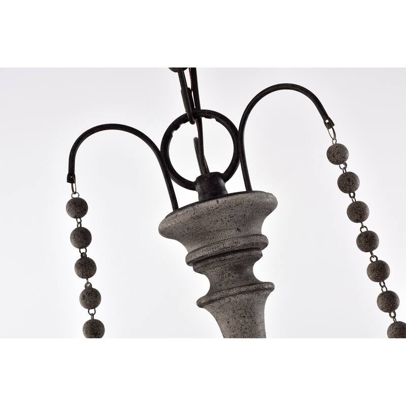 3-Light Slate Wood and Black Chandelier with Wooden Beads Hanging