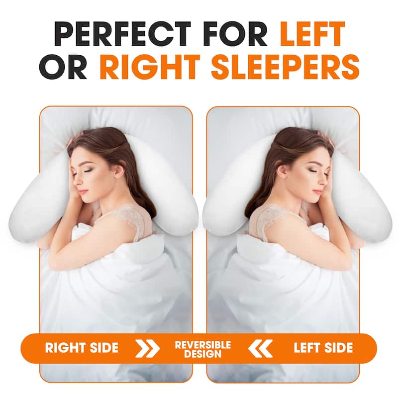 Cheer Collection Boomerang Shaped Bed Pillow with Washable Cover - White