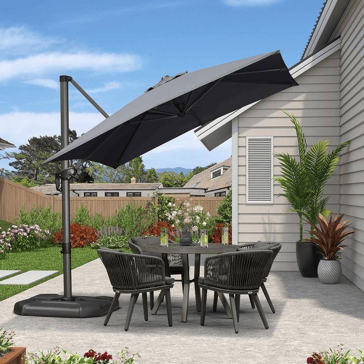 PURPLE LEAF 8 ft Square 360 Degree Rotation Patio Cantilever Umbrella - Grey