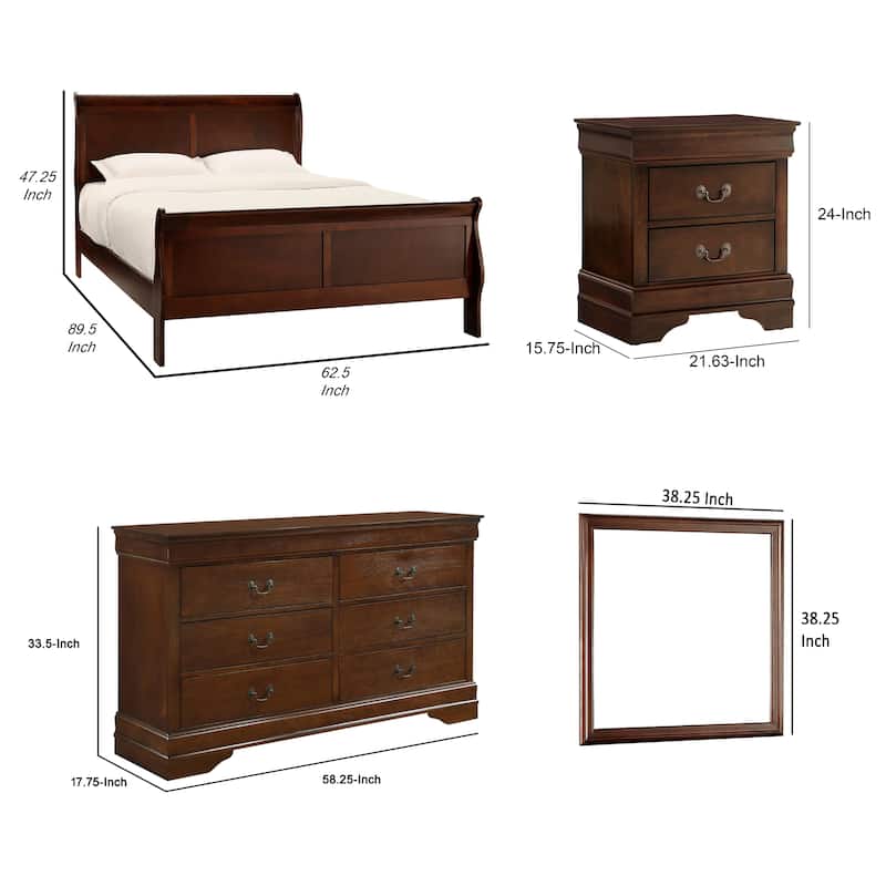 Fy Four Piece Queen Size Bedroom Set, Antique Brass Metal Handles, Cherry Brown