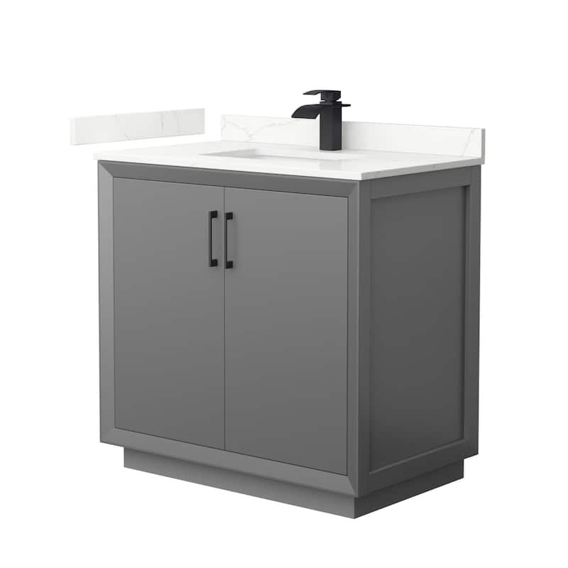 Wyndham Collection WCF414136S-QTZ-UNSMXX Strada 36" Free Standing - Dark Gray / Giotto Quartz Top / Matte Black