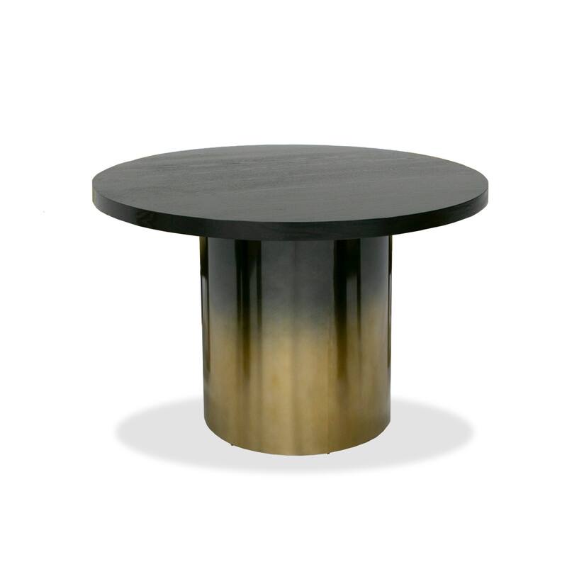 Cid Vito 47 Inch Dining Table, Round Top, Steel Pedestal Base, Black Wood