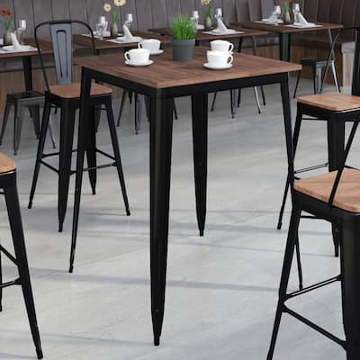 31.5" Square Metal Indoor Bar Height Table with Rustic Wood Top - 31.5"W x 31.5"D x 42"H