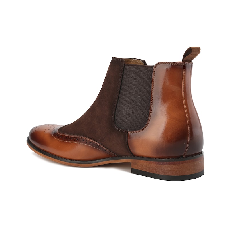 Gino Vitale Mens Wingtip Brogue Two-Tone Chelsea Boots