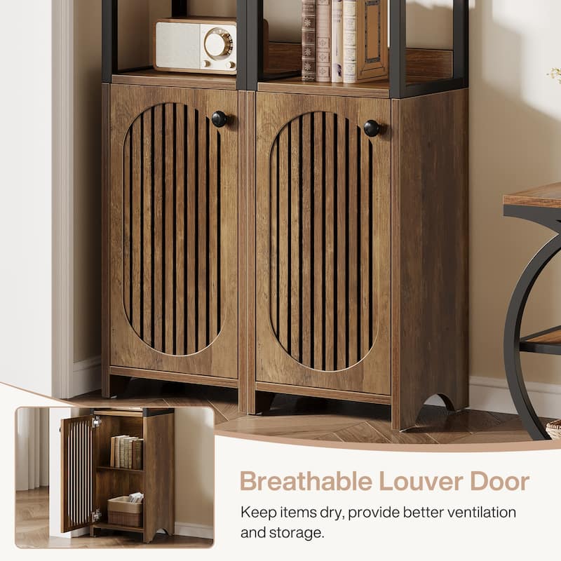 6-Tier Narrow Bookcase with Louvered Door Cabinet for Small Space
