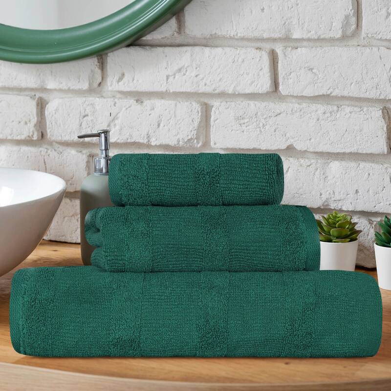 Quick-Dry Ribbed 3-Piece Cotton Towel Set by Superior