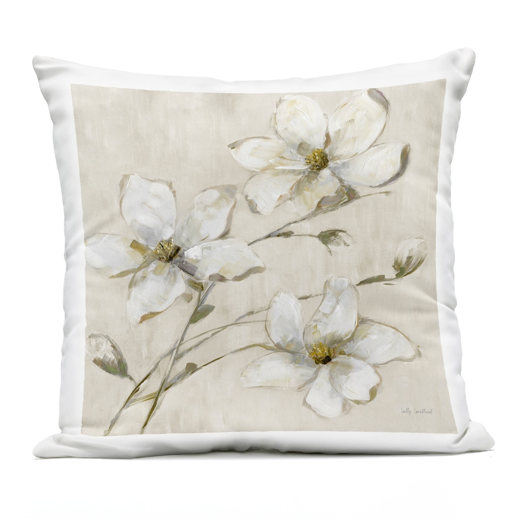 Stupell Neutral Tone Dogwood Flowers Printed Outdoor Throw Pillow Design by Sally Swatland