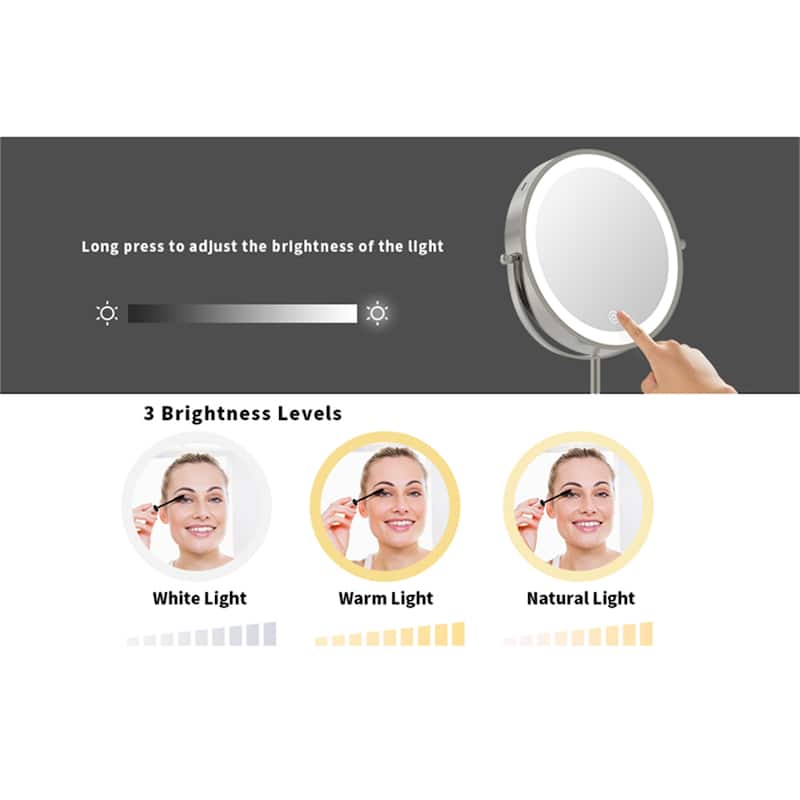 1X/10X 360 Rotation Makeup Mirror w/ Lights and 3 Color Lighting Dimmable