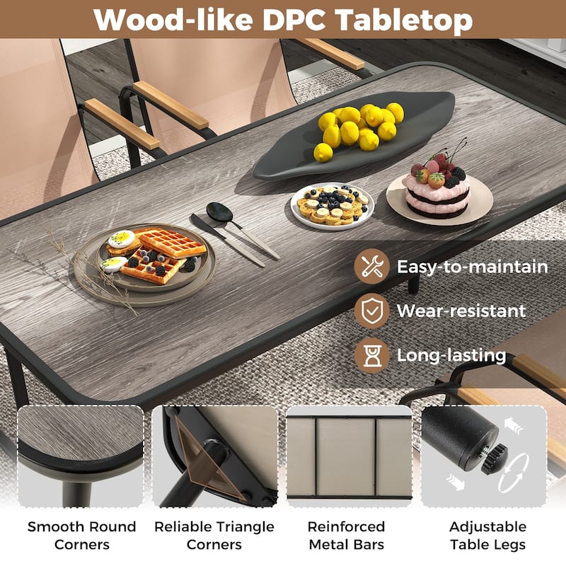 5 Piece Outdoor Bistro Dining Set with Rectangular Table and Upholstered Chairs for Backyard Meals - 55" x 25.5" x 28.5"