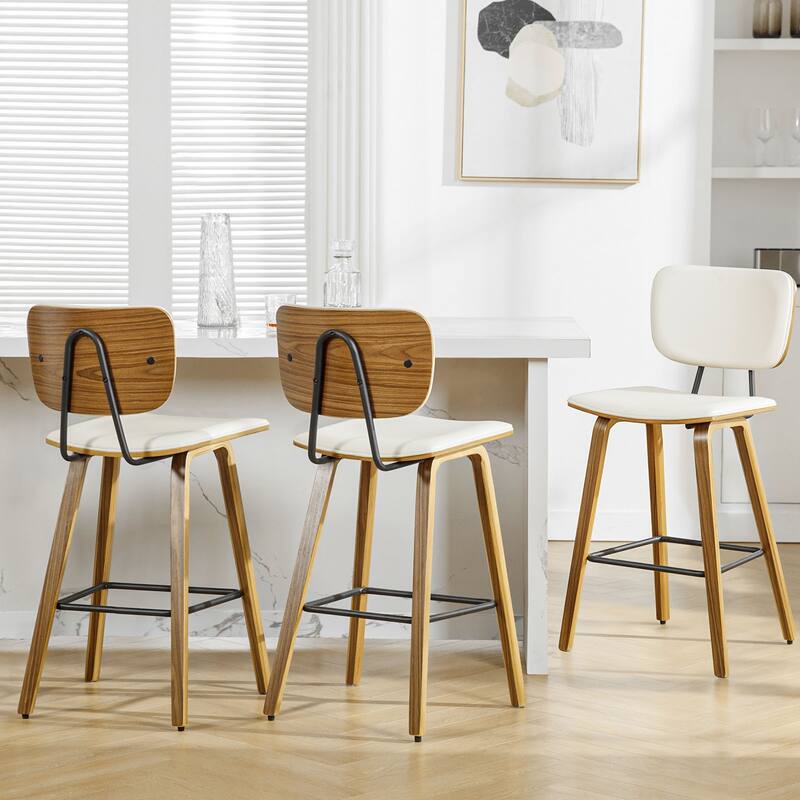 26" Wood Counter Height Bar Stools Set of 2 - 37.6"H x 19.5"W x 18.7"D