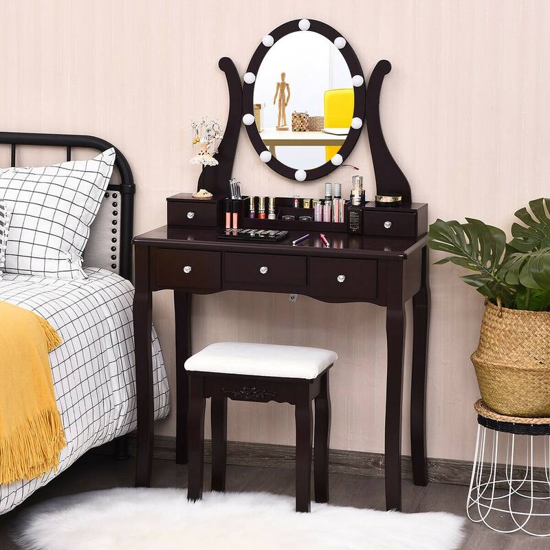 Gymax Vanity Table Set w/10 Light Bulbs and Touch Switch Makeup