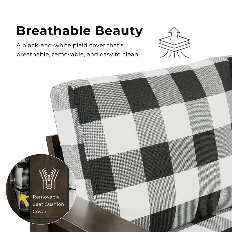 Furniture of America Milou Rustic 2-Piece Wood Plaid Patterned Fabric Sofa Set