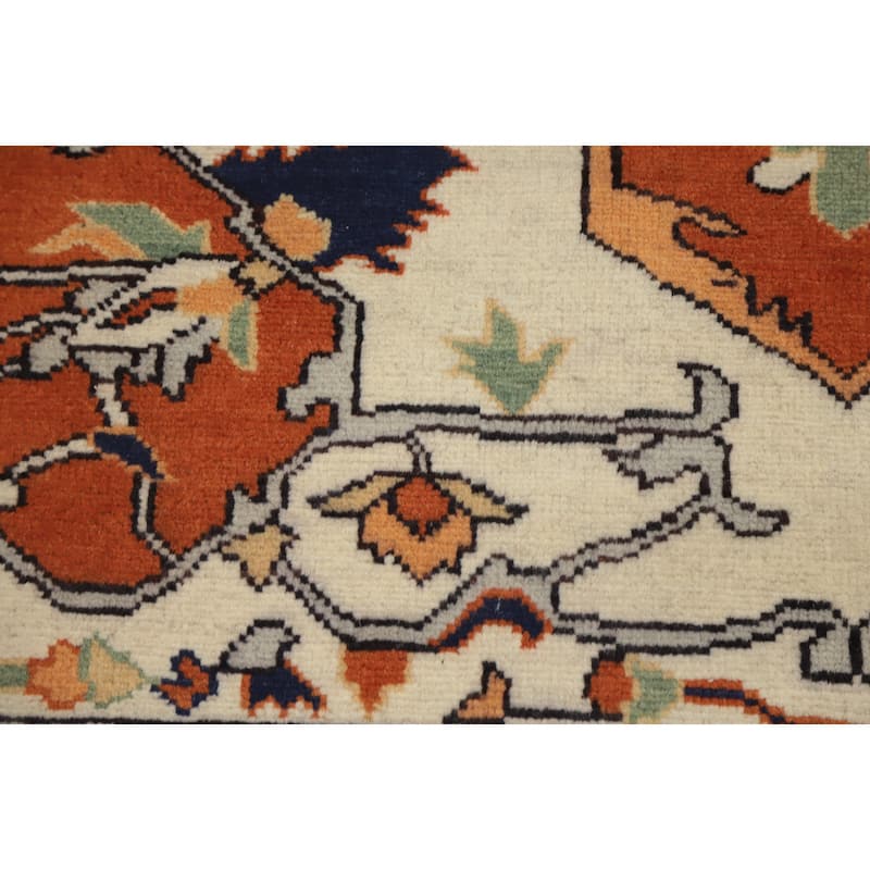 Hand Knotted Oriental 100% Wool Carpet Traditional Medallion Oranges & Rust Heriz (serapi) Area Rug - 8' 4'' X 5' 9''