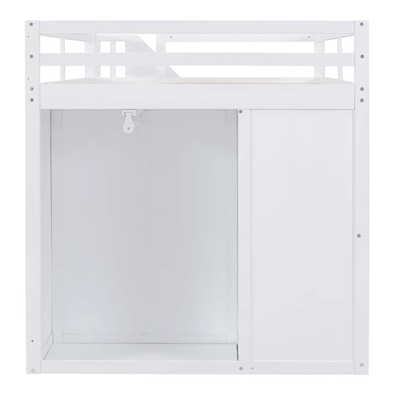 Full Loft Bed w/ Storage Staircase, 4 Drawers, Cabinet, Two Wardrobes