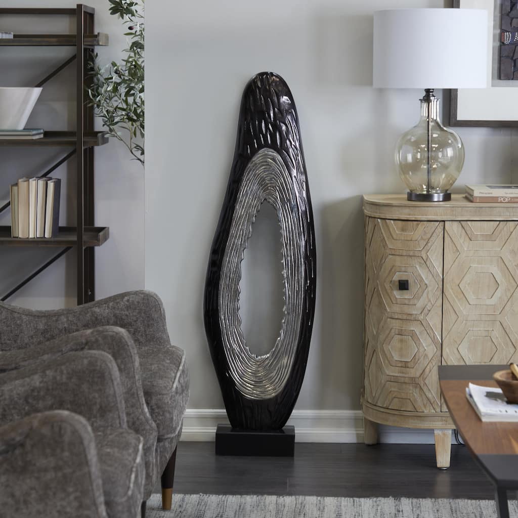 Black or Gold Aluminum Metal Teardrop Abstract Decorative Sculpture with Black Base