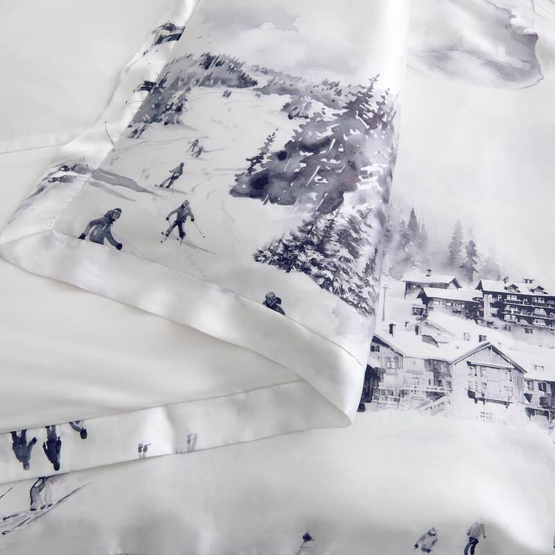 HiEnd Accents Ski Life Printed Lyocell Watercolor Landscape 3 Piece Comforter Set