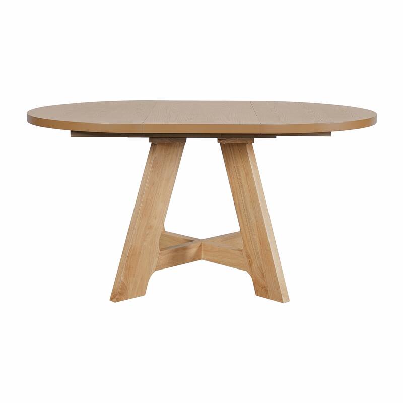 Farmhouse Round Extendable Dining Table Set for 4: 5-Piece Kitchen Table with Removable Leaf & 4 Upholstered Chairs