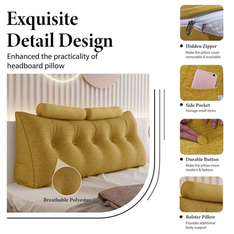 WOWMAX Headboard Wedge Reading Pillow With Bolster Neck Roll