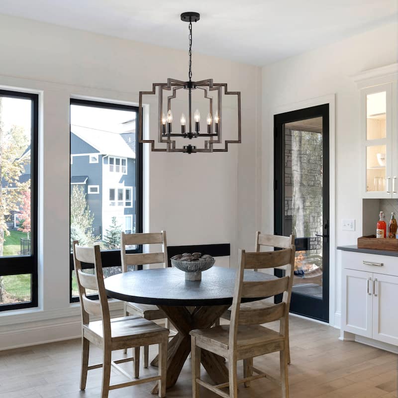 Elegant retro 6-light metal semi-openwork lampshade with adjustable height suspension rod suitable for multiple different spaces