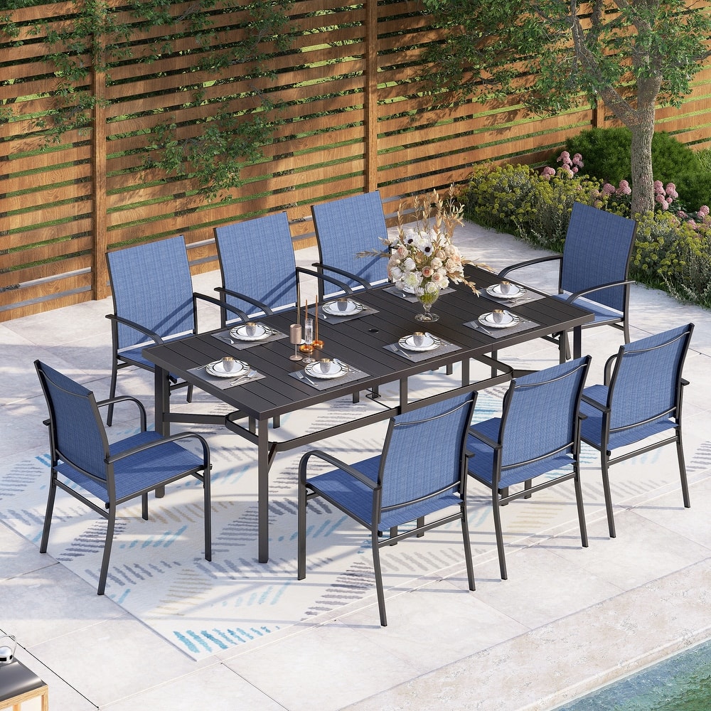 MAISON ARTS 9-Piece Outdoor Dining Set with 8 Textilene Chairs and Rectangle Dining Table