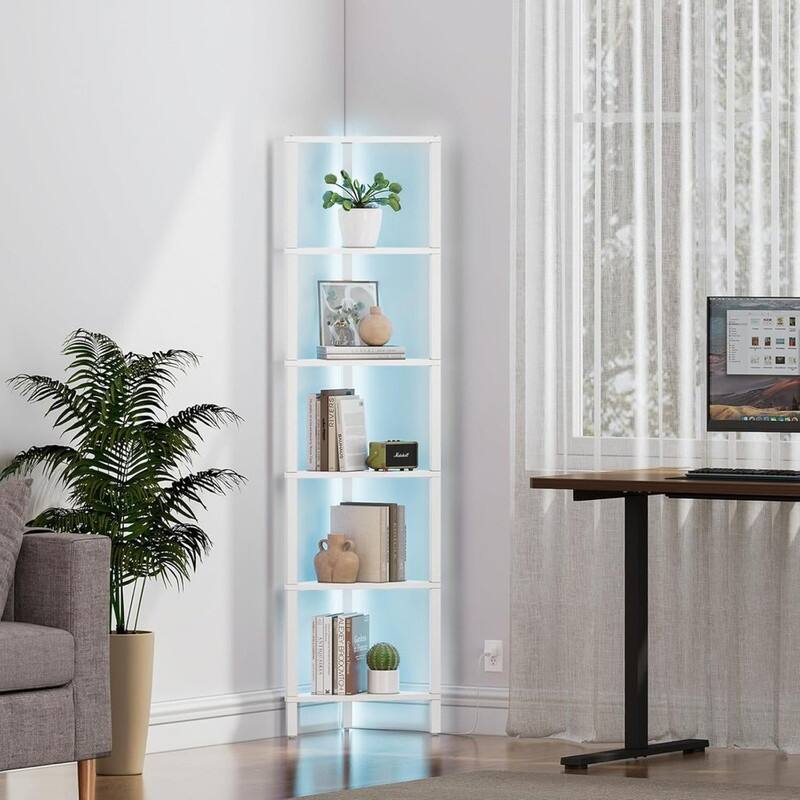 6-Tier Corner Bookshelf with LED Light