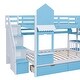 preview thumbnail 73 of 98, Bunk Bed Castle Playhouse Solid Wood Stairs Bed Frame with Storage Shelves & 2 Drawers, Children's Slide Bed with Guardrail