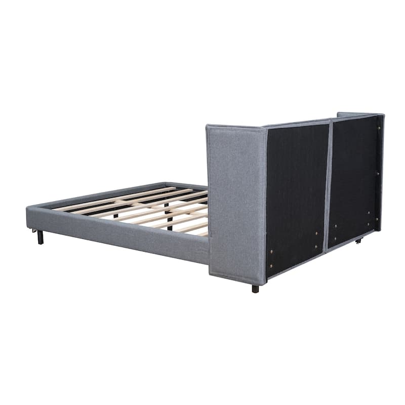 HomeRoots Gray Tufted Upholstered Queen Bed Frame With LED Lighting And USB
