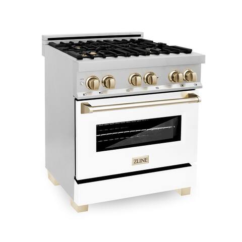 ZLINE Autograph Edition 30" Dual Fuel Range in Stainless Steel, White Matte with Accents