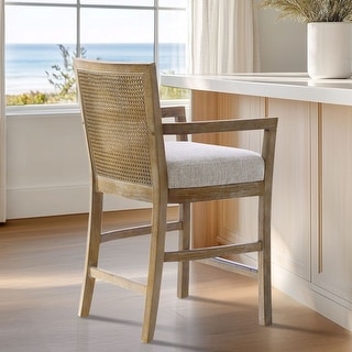 Madison Park Diedra Reclaimed Wood Counter Stool with Natural Rattan Back and Upholstered Seat