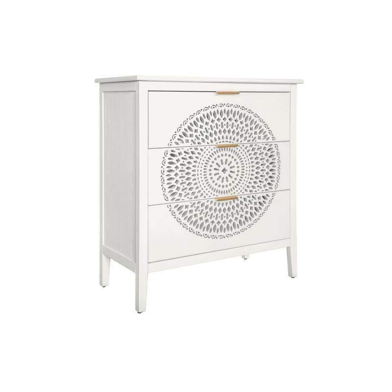 Drawer Cabinet with Hollow-Carved 3 Drawer Dresser Storage Chest