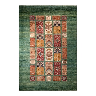 Hand Knotted Bohemian Tribal Wool Green Area Rug - 6' 10" x 10' 0"
