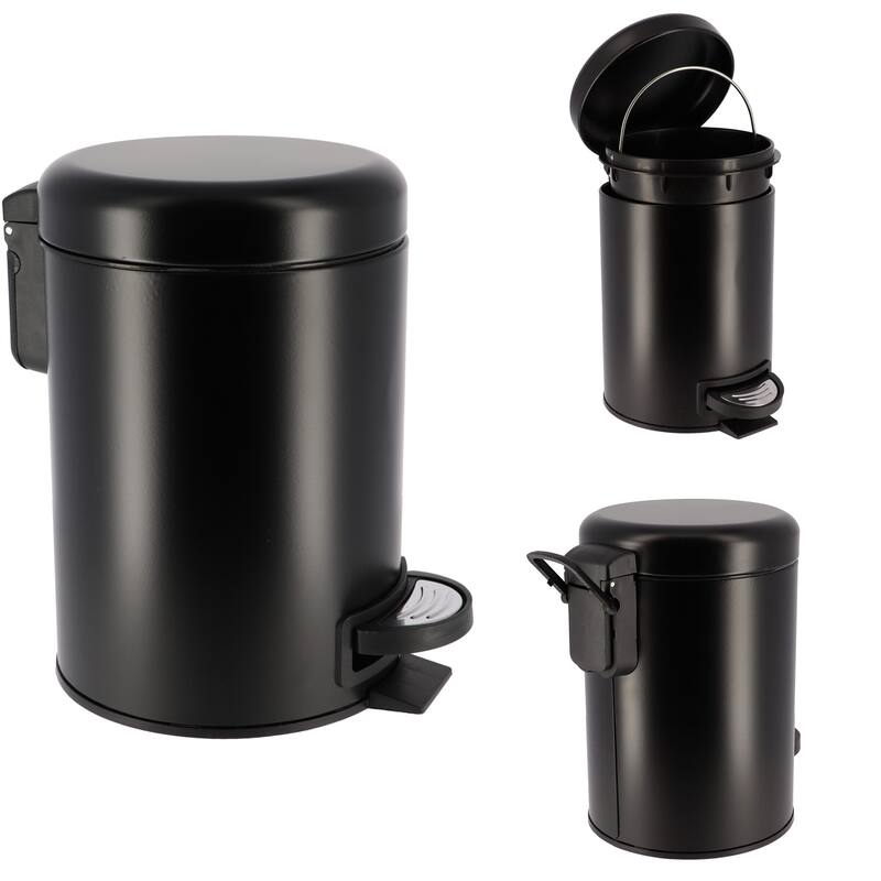 Evideco Soft Close Small Round Metal Bathroom Floor Step Trash Can - 3 liters - 0.8 gal