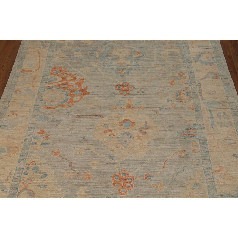 Hand Knotted Oriental 100% Wool Carpet Transitional All-Over Greys & Charcoal Oushak Area Rug - 9' 0'' X 6' 2''