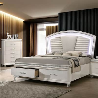 Xian Glam White Solid Wood 2-Piece Platform Bed and Chest Set with LED by Furniture of America