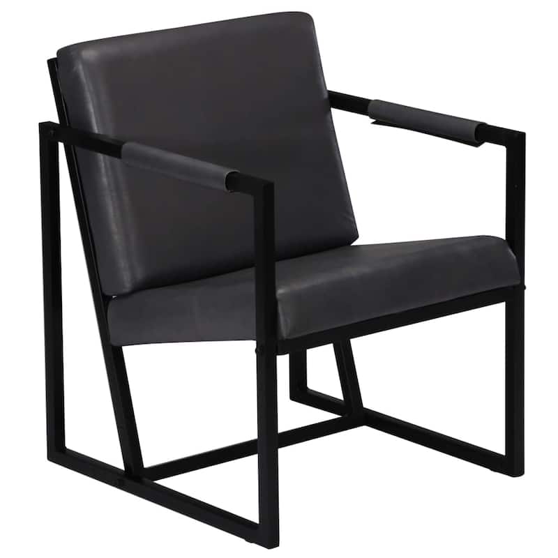 vidaXL Armchair Gray Real Leather - 21.7" x 24.4" x 29.5"