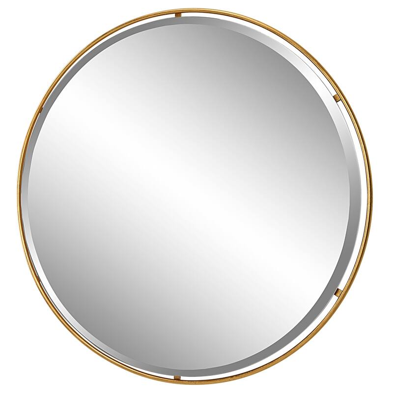 Round Beveled Floating Wall Mirror - 42" - Antiqued Gold Finish