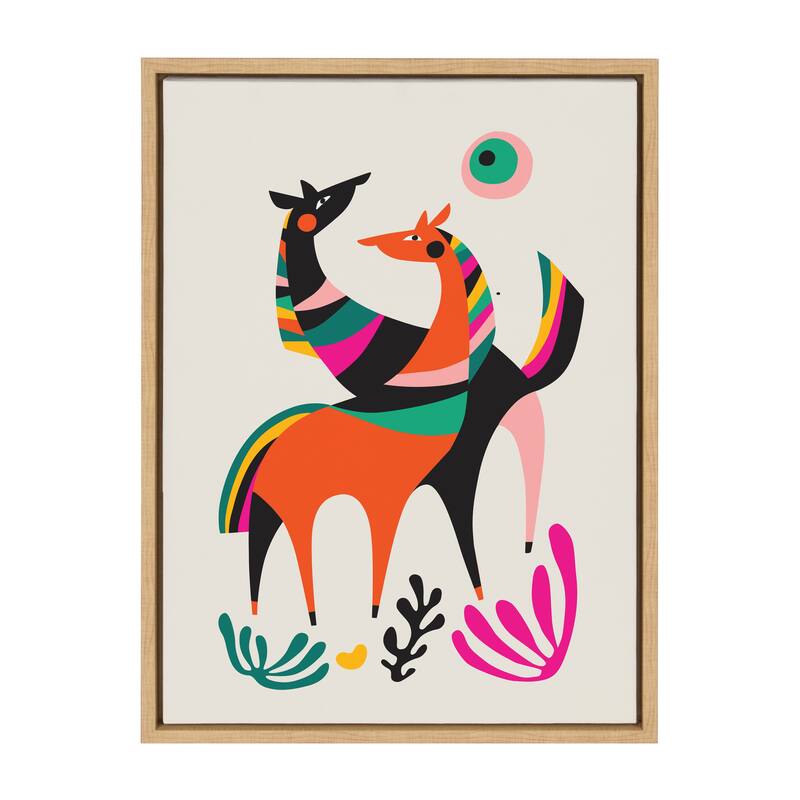 Kate and Laurel Sylvie Dancing Horses Framed Canvas by Rachel Lee - 18x24 - Plastic - Natural
