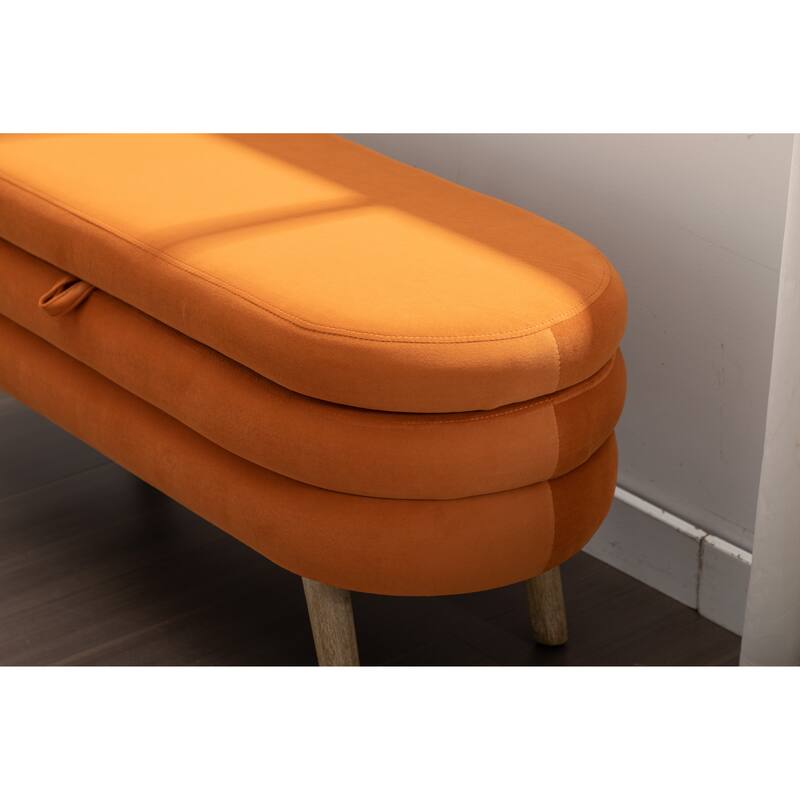 Upholstered Storage Bench with Wooden Legs