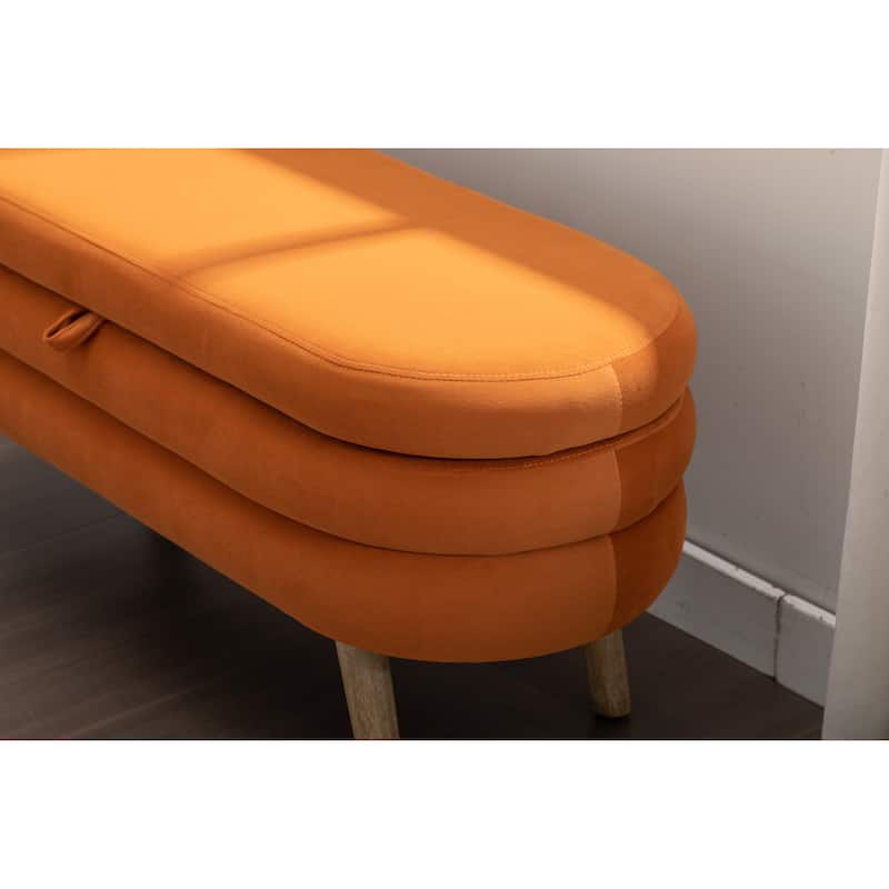 Velvet Fabric Storage Bench Bedroom Bench With Wood Legs For Living Room Bedroom