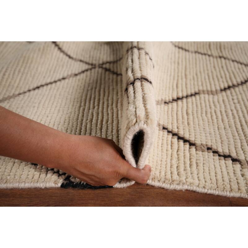 Trellis Moroccan Area Rug Handmade Oriental Beige Wool Carpet - 7'10"x 10'9"