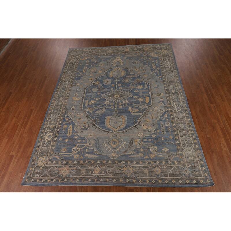 Transitional Blue Oushak Turkish Area Rug Handmade Wool Carpet - 9'2"x 11'10"